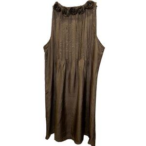 chan luu NEW NEWT charcoal gray 100% silk rosettes embellished shift dress L